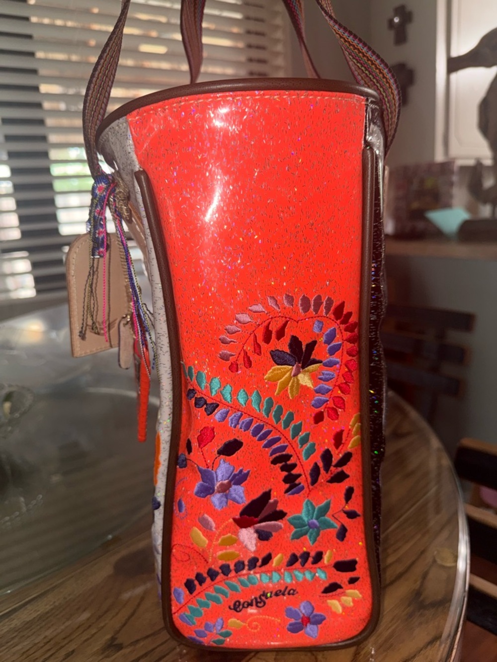 Gorgeous Consuela Multi Color Holographic Glitter Tote with Striped Handles - Picture 3 of 13